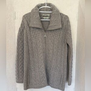 Aran Crafts Ireland Cable Knit Merino Wool Sweater Full Zip Women’s Medium Gray